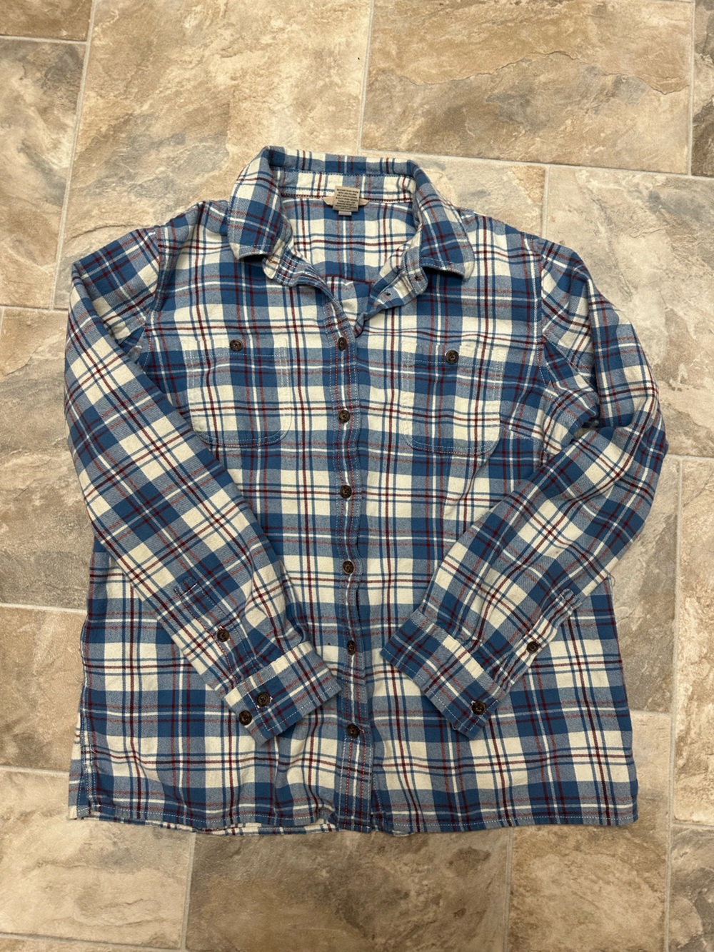Women’s Duluth Trading Co Plaid Button Down in Blue & White Large